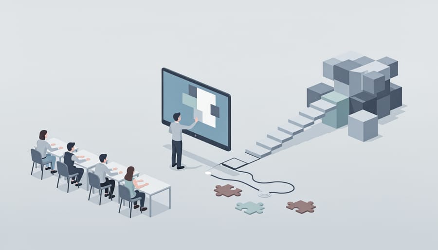 Instructor and trainees in a training room, conveying uncertainty around workforce capability during digital upskilling.